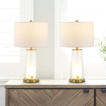 Tryon Modern Minimalist Glass/Iron Nightlight LED Table Lamp - JONATHAN Y